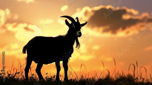 Goat silhouette in the grass at sunset  Bakra eid muabarak