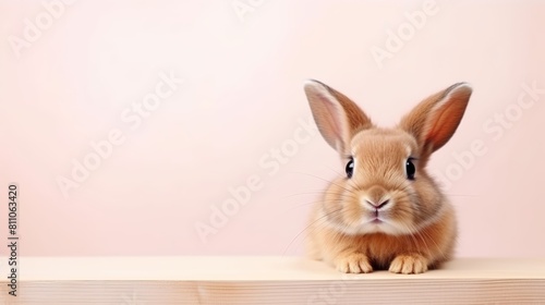 cute animal pet rabbit or bunny brown color smiling and laughing isolated with copy space for easter background, rabbit, animal, pet, cute, fur, ear, mammal, background, celebration, generate by AI © pinkrabbit