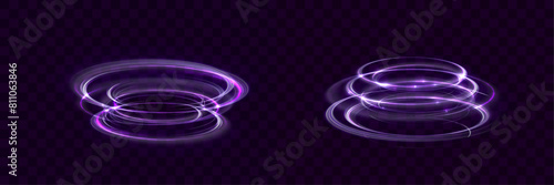 Glowing portal podium. Set of round teleportation portals with glow in the dark neon light for vector illustrations.