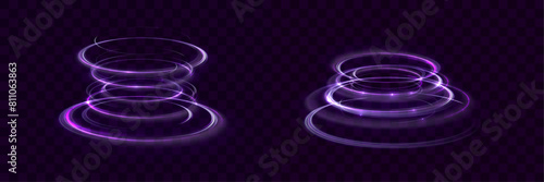 Glowing portal podium. Set of round teleportation portals with glow in the dark neon light for vector illustrations.
