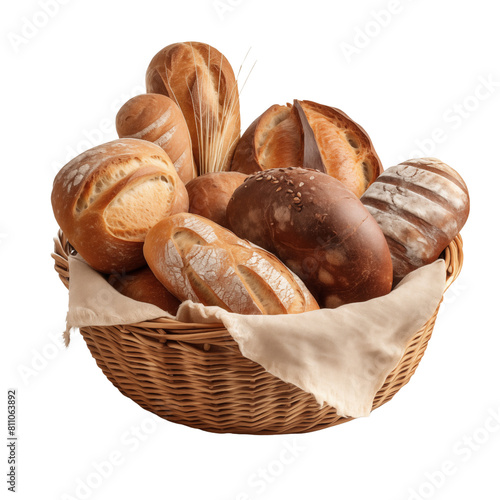 Overflowing Wicker Basket with Freshly Baked Bread Isolated on a Transparent Background