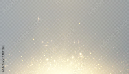 Christmas glow bokeh background of sparkling dust, gold dust light, background with bokeh light effect, yellow shimmer glow with bokeh and sparkling light. Vector