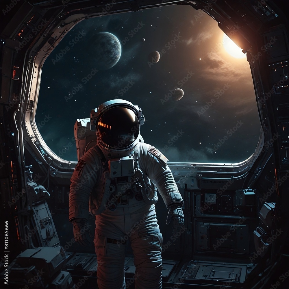 illustration of an astronaut, design for banner, poster, web. Generative AI animal theme design.