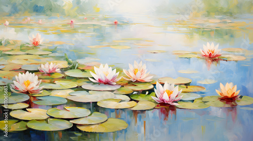 pond with water lillies landscape oil painting abstract decorative painting