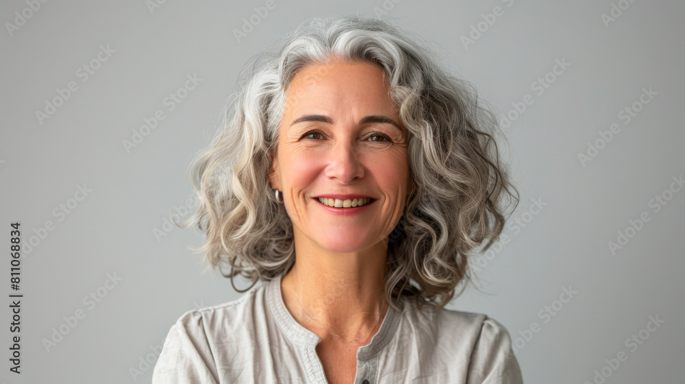 Joyful Fifty-Year-Old Woman in Casual Light Grey Attire
Joyful Fifty-Year-Old Woman in Casual Light Grey Attire