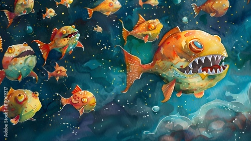 Glowing Space Piranhas Dart...