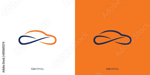 Simple Abstract Car Infinity Logo. Car Silhouette with Infinity Logo Design, Icon, Symbol, Vector, Inspiration for Car Companies or Workshops and Others.