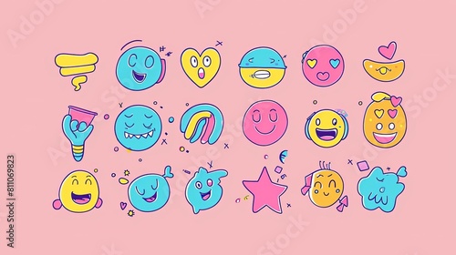 Drawing digital emojis flat design side view expressive icons theme cartoon drawing vivid