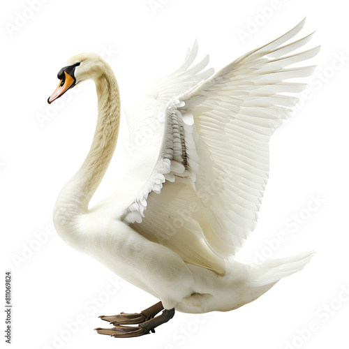 A graceful swan with its wings spread wide, capturing the essence of elegance and freedom. photo