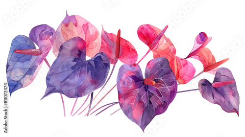 Anthurium watercolor illustration. Transparent picture photo