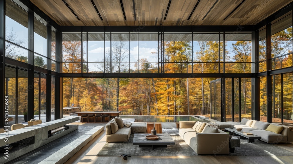 Contemporary rustic interior design of living room with elegant grey sofas and stylish decor Contemporary rustic interior design of living room with elegant grey sofas and stylish decor