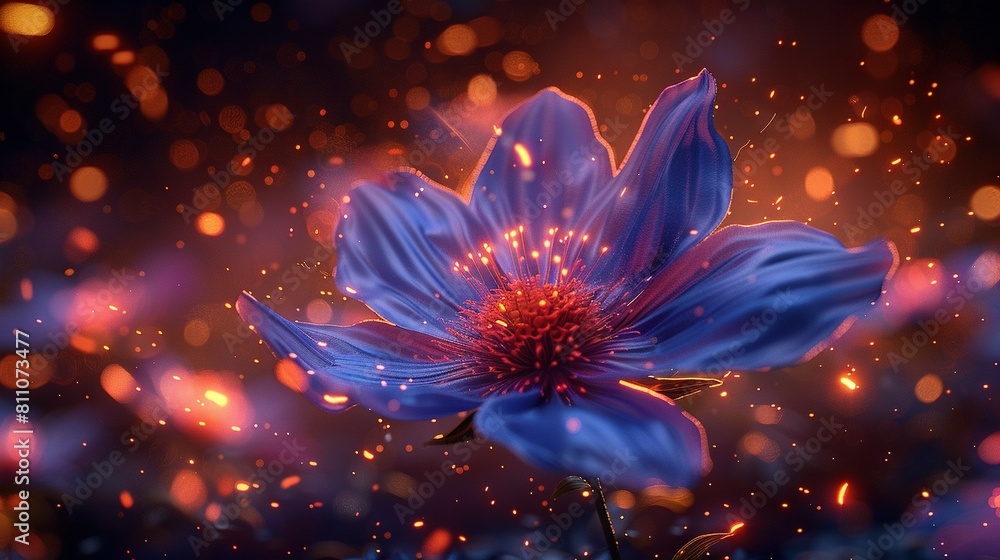 A clear photo of a blue flower in sharp focus against a blurred background, with soft focus on the nearby flora A clear photo of a blue flower in sharp focus against a blurred background, with soft focus on the nearby flora