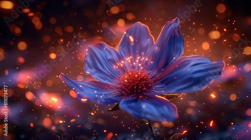   A clear photo of a blue flower in sharp focus against a blurred background  with soft focus on the nearby flora