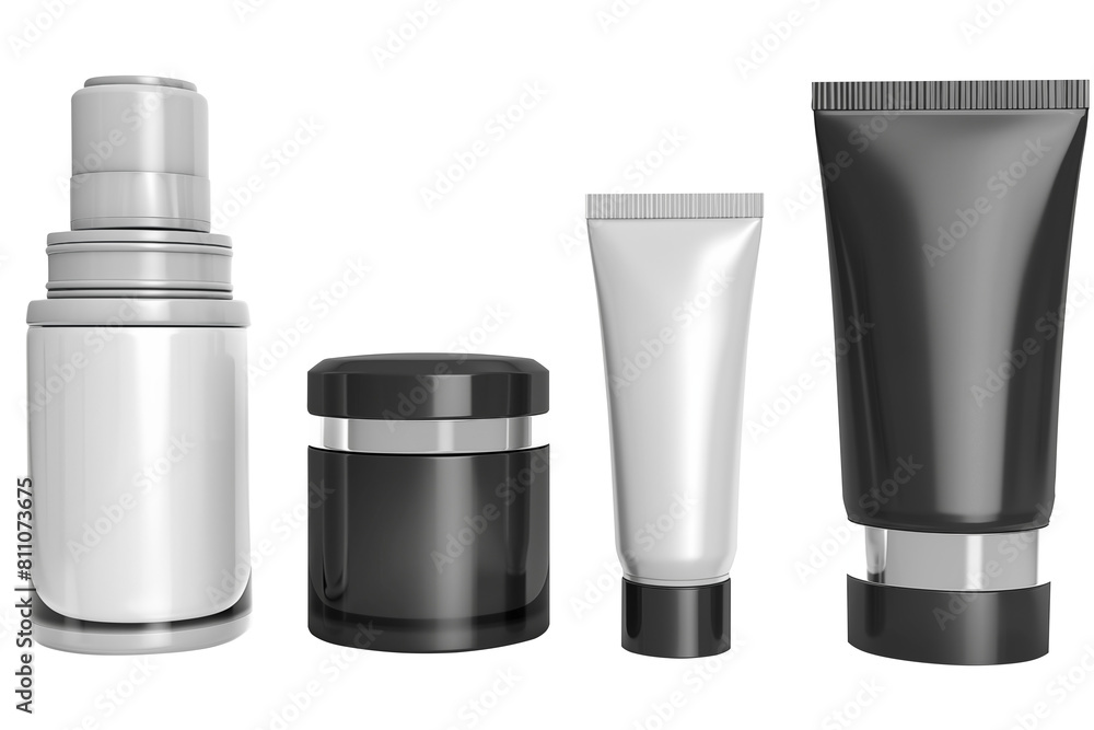 Set of Plastic cosmetic containers PNG creams and tonic bottles Isolated on Transparent and White Background - Cosmetic Bottles and Jars Makeup Beauty Products Skincare advertising Conept