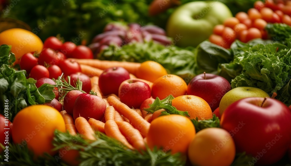 A colorful fruit and vegetable medley in center with carrots, apples, and oranges surrounding it. A colorful fruit and vegetable medley in center with carrots, apples, and oranges surrounding it.