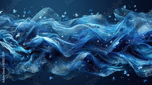  A blue wave in a painting features rising and falling bubbles at its surface #811073899