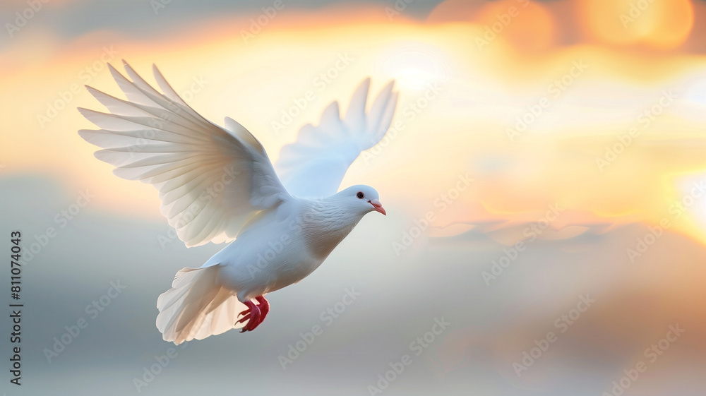 peaceful flying white dove. a serene image of a white dove in fl, symbolizing peace, freedom, and the beauty of nature, with its wings spread wide in a graceful pose. ai generative. peaceful flying white dove. a serene image of a white dove in fl, symbolizing peace, freedom, and the beauty of nature, with its wings spread wide in a graceful pose. ai generative.