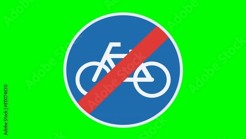 Appearance of a circular sign for the end of the cycle path obligatory for bicycles on a green background, transparent background and alpha channel in flat design style photo