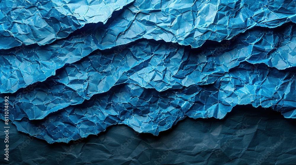 A detailed image of a sheet of blue paper featuring a wavy design on its top and bottom A detailed image of a sheet of blue paper featuring a wavy design on its top and bottom