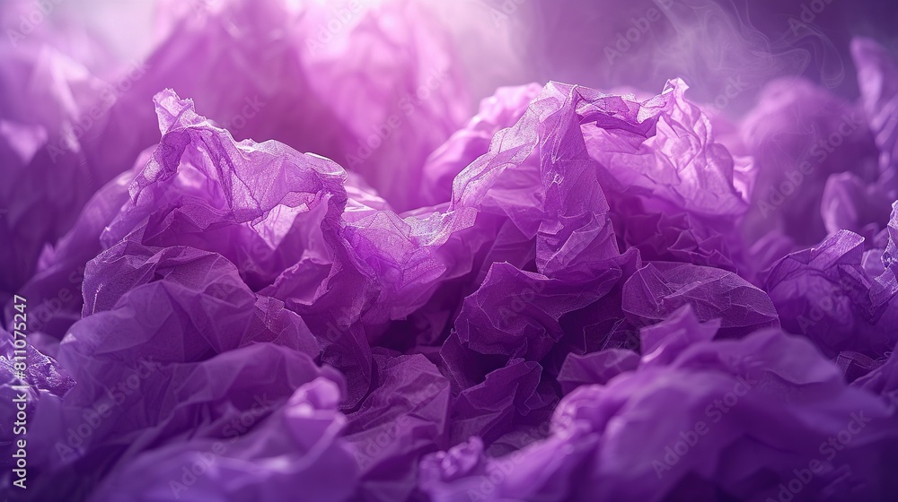 A mound of purple tissue paper is resting on a heap of other purple tissue papers, atop a table A mound of purple tissue paper is resting on a heap of other purple tissue papers, atop a table