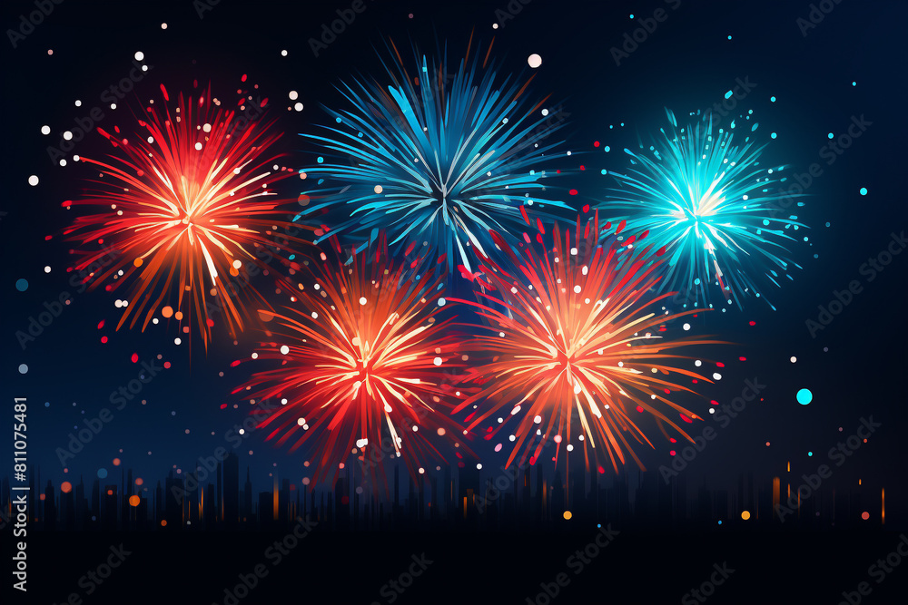 Fireworks display flat design side view festive celebration theme animation Complementary Color Scheme