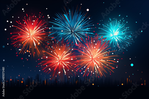Fireworks display flat design side view festive celebration theme animation Complementary Color Scheme