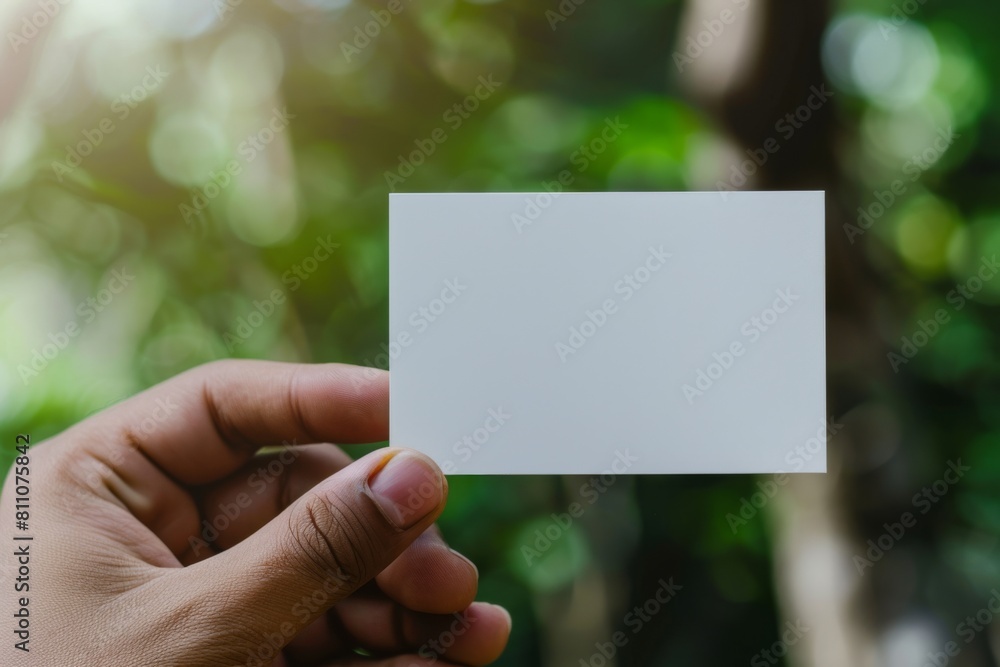 Hand Holding Blank White Business Card in Natural Setting Hand Holding Blank White Business Card in Natural Setting