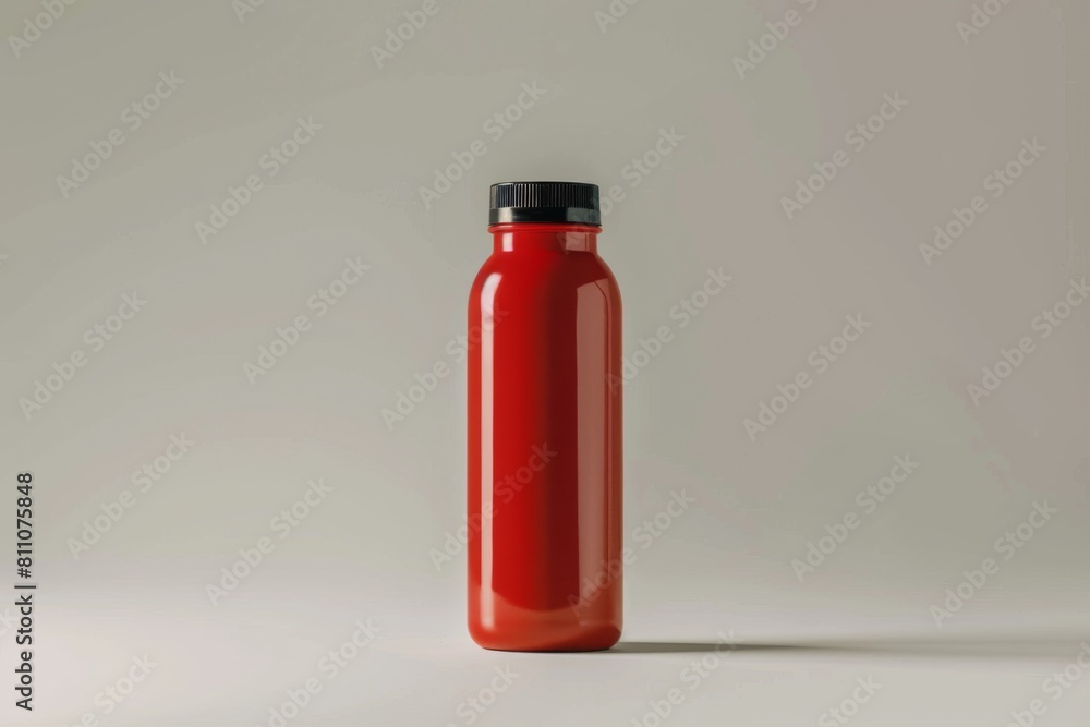 Sleek Red Reusable Water Bottle on Neutral Background Sleek Red Reusable Water Bottle on Neutral Background
