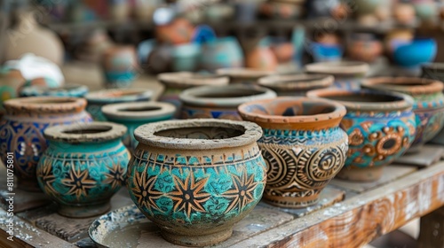 Hand made ceramic pots with beautiful floral patterns.