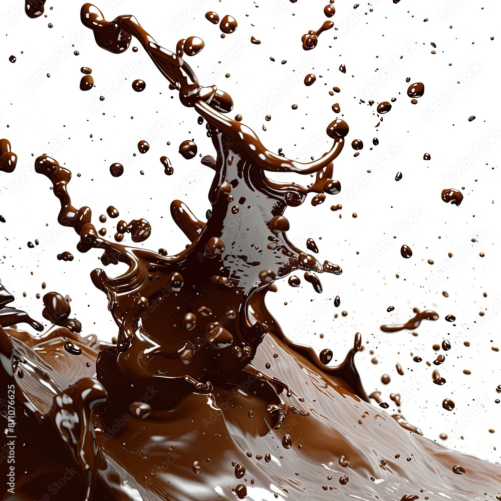 Chocolate Waves Splattering Against White Background Chocolate Waves Splattering Against White Background