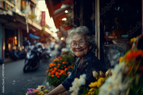 Portrait of elderly Asian woman at flower shop