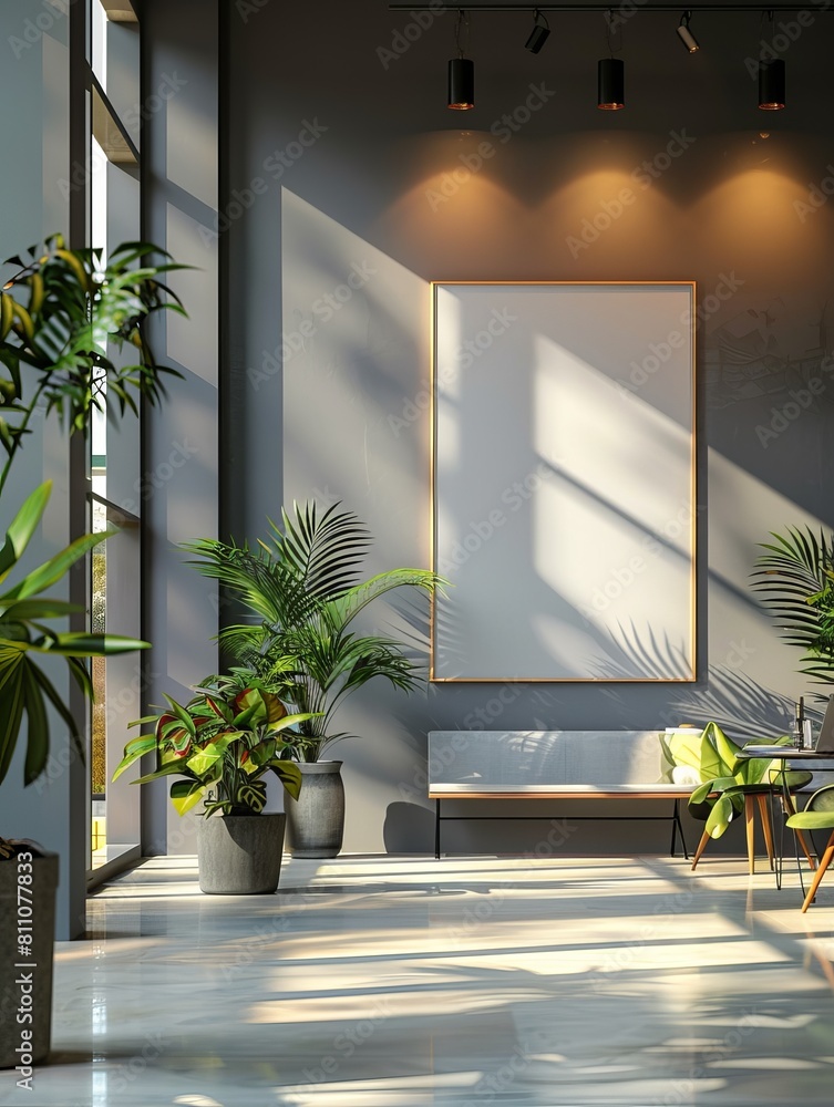 beautiful interior design furniture with mockup poster artwork with ...
