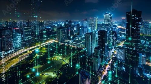 A Captivating Nighttime Utopian City A Vision of Progress and Sustainable Design Generative ai