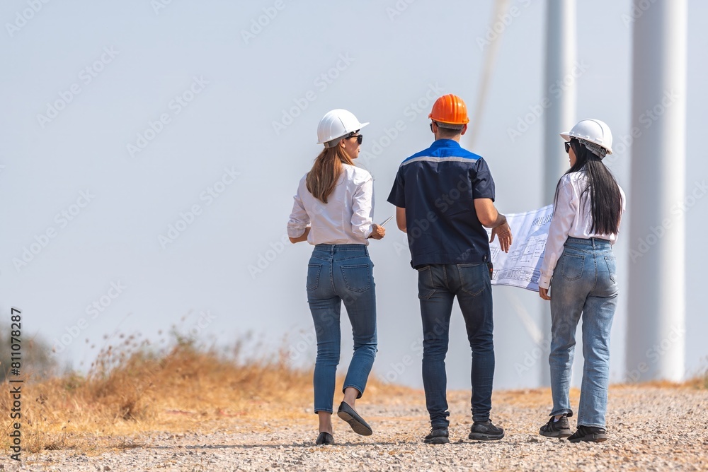 engineer team inspection check control wind power machine construction installation in wind energy factory. technician professional worker discussion check for maintenance electronic wind turbine engineer team inspection check control wind power machine construction installation in wind energy factory. technician professional worker discussion check for maintenance electronic wind turbine