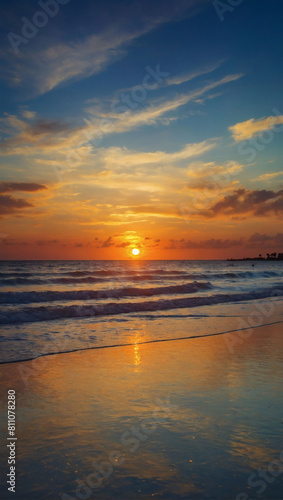 Sundown Serenade  Breathtaking Tropical Sunset Over Beach  Inviting Summer Travelers