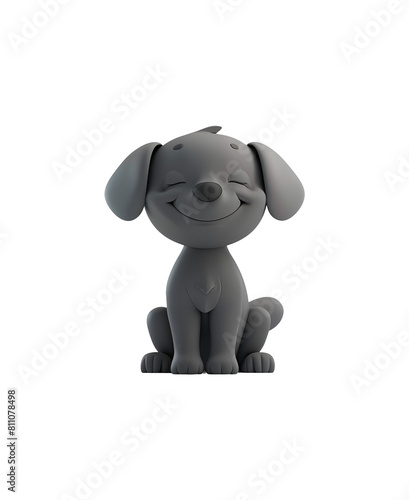 Cute 3D Render Cartoon Illustration of a Gray Dog  Chibi in Toy Style for Kids  Isolated on Transparent Background  PNG