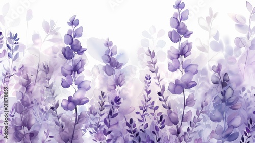 The image shows a field of lavender flowers