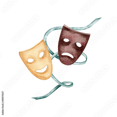 Canvastavla Theatrical actors comedy and tragedy masks composition