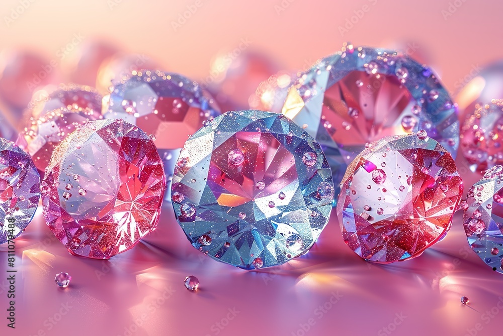 Gradient pink diamond and balls background 3d