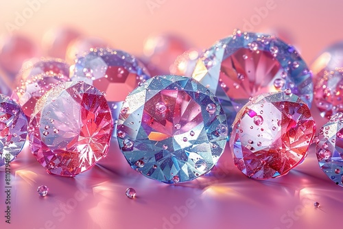 Gradient pink diamond and balls background 3d