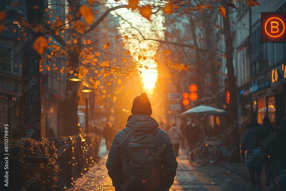 person city men alone male night street autumn dark young road silhouette tree walk urban back outdoors