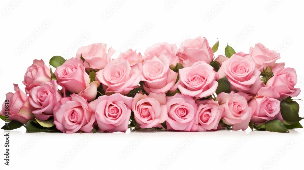 Bunch bouquet of pink roses isolated on white background panorama banner. Bunch bouquet of pink roses isolated on white background panorama banner.
