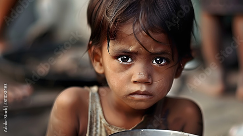 Hungry, starving, poor little child looking at the camera photo