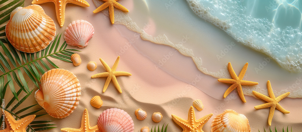 seashells and starfish on the beach seashells and starfish on the beach