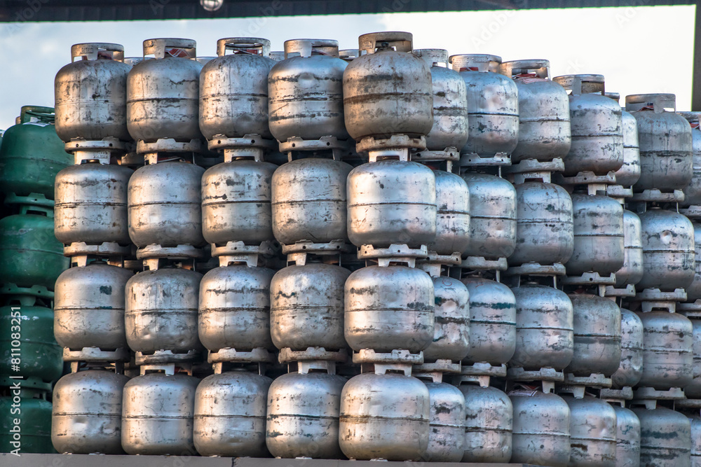 Stacks of cooking gas cylinders in a retail store in Brazil Stacks of cooking gas cylinders in a retail store in Brazil