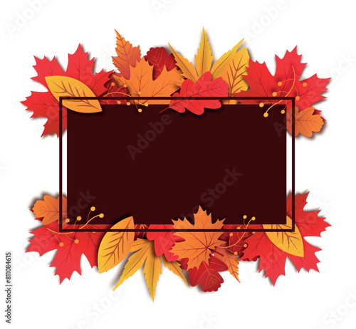 Autumn seasonal rectangle frame background. Colorful autumn frame with leaves for text. Vector stock  © Jessica