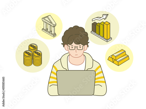 分散投資を考える男性のイラスト