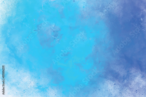 Blue watercolor paint backgrounds. Colorful ink water color bleed, fringe, vibrant distressed grunge texture. Abstract light blue powder splatted sky and clouds. Powder explosion on white dust explode photo