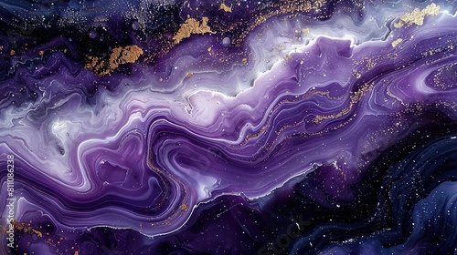   An abstract artwork featuring swirling colors of purple  blue  and gold on a dark background