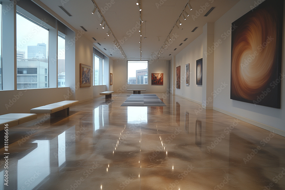 Interior of modern art gallery, museum hall, modern exhibition indoor space concept, 3d render, generative ai Interior of modern art gallery, museum hall, modern exhibition indoor space concept, 3d render, generative ai